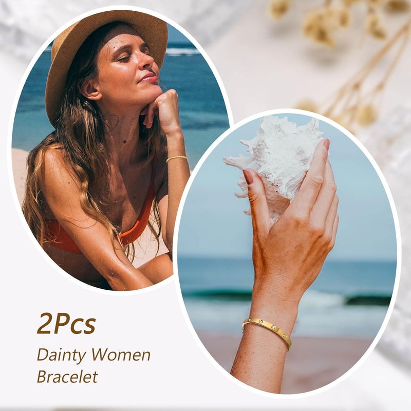 MPRAINBOW Gold Bracelets for Women, 2Pcs 18K Gold Plated Cubic Zirconia Bangle Crystal Friendship Bracelet Jewelry,Wedding Party Christmas Birthday Gifts for Her Girlfriend Sister Daughter - Image 4